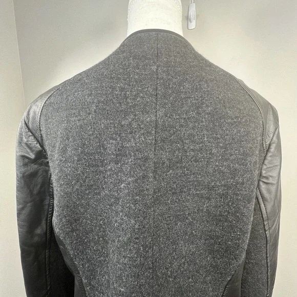 Eileen Fisher Black Leather Wool Zip Up Jacket Size M Moto